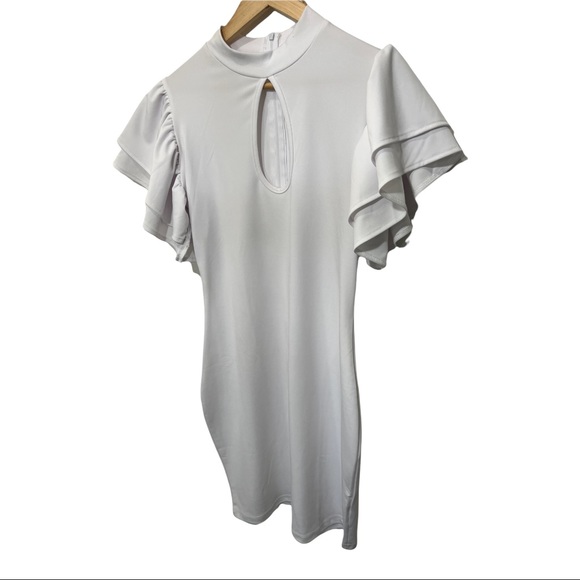 MOKORU WHITE RUFFLED DOUBLE TIERED SHORT SLEEVE BODY CON DRESS SIZE MEDIUM - Picture 3 of 16